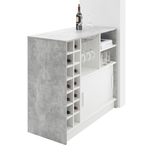 Bartisch Planter Flaschenregal 2 Schiebetüren Beton weiß Dekor