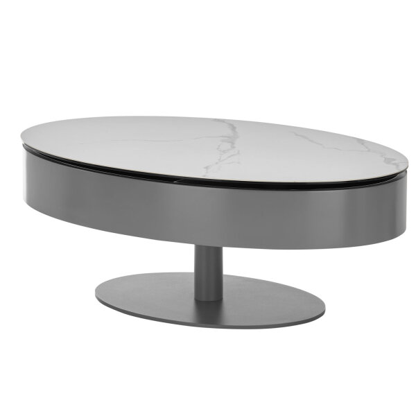 Couchtisch Sinisa Tischplatte Keramik weiß marmoriert Stauraum