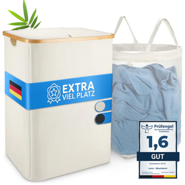 Hochwertiger Wäschekorb beige100 l atmungsaktiver Stoff