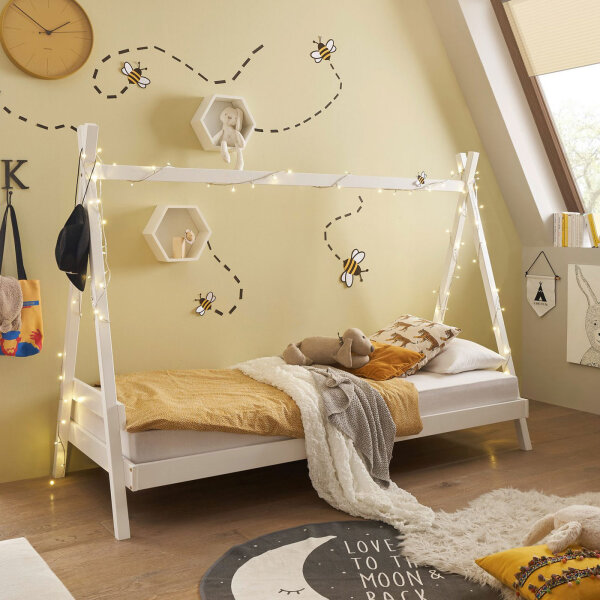Kinderbett Sora Kiefer massiv weiß Zeltbett Liegefläche 90x200cm