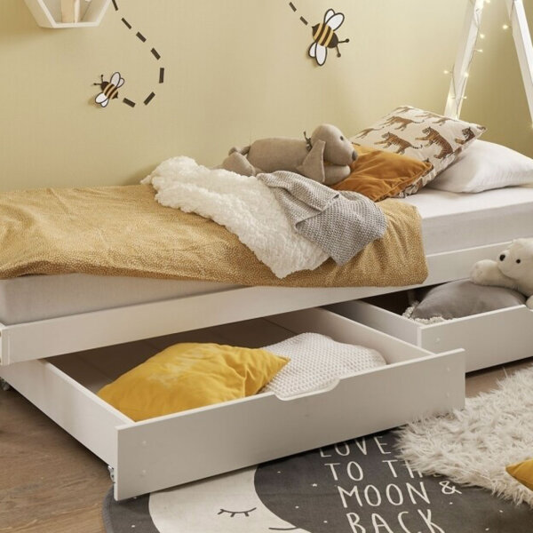 Schubkasten 2er Set für Kinderbett Sora Kiefer massiv weiß