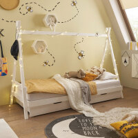 Kinderbett Sora mit 2er Set Bettkasten Kiefer massiv weiß Zeltbett Liegefläche 90x200cm