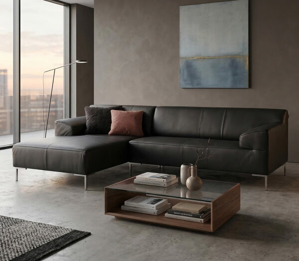 ROLF BENZ Ecksofa Freistil 180 links Leder schwarz 260x170 cm