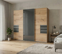 Schwebetürenschrank Saigon Plankeneiche Glas Grey...