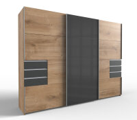 Schwebetürenschrank Saigon Plankeneiche Glas Grey Graphit 270cm