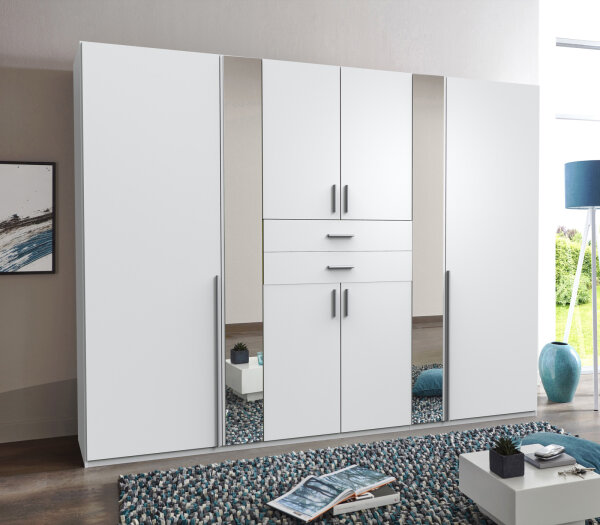 Kleiderschrank Vanea Weiß 8-Türen 2 Spiegel 2 Schubkästen 270cm