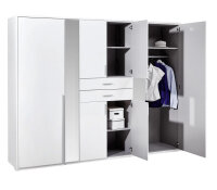 Kleiderschrank Vanea Weiß 8-Türen 2 Spiegel 2 Schubkästen 270cm