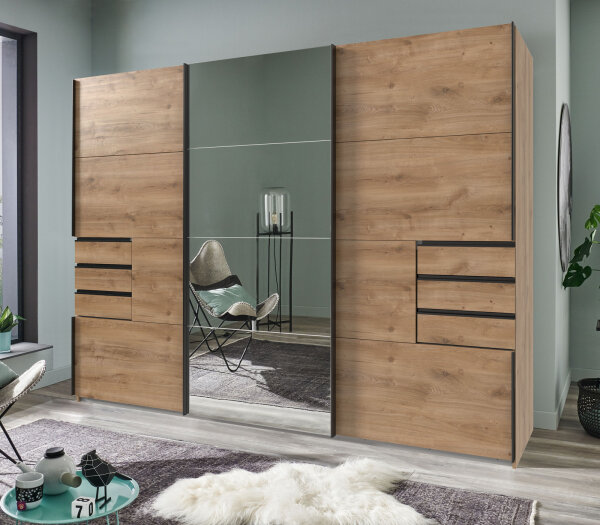Schwebetürenschrank Saigon Plankeneiche 3-türig Spiegel 270cm
