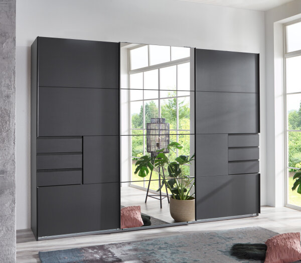 Kleiderschrank Saigon Schwebetüren Graphit Spiegel 270cm