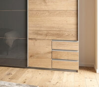 Schwebetürenschrank Valencia Plankeneiche graphit Glas grey 270cm