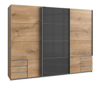 Schwebetürenschrank Valencia Plankeneiche graphit Glas grey 270cm