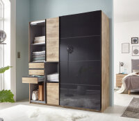 Schwebtürenschrank Oldenburg Artisan Eiche Glas Grey 180 cm