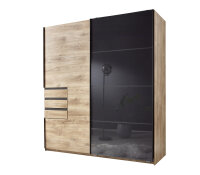 Schwebtürenschrank Oldenburg Artisan Eiche Glas Grey 180 cm