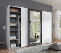 Schwebetürenschrank Minden Front Weiß Raw Steel Spiegel 270 cm