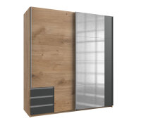 Schwebetürenschrank Emden Plankeneiche und Graphit 179 cm