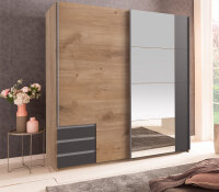 Schwebtürenschrank Emden Plankeneiche und Graphit 179 cm
