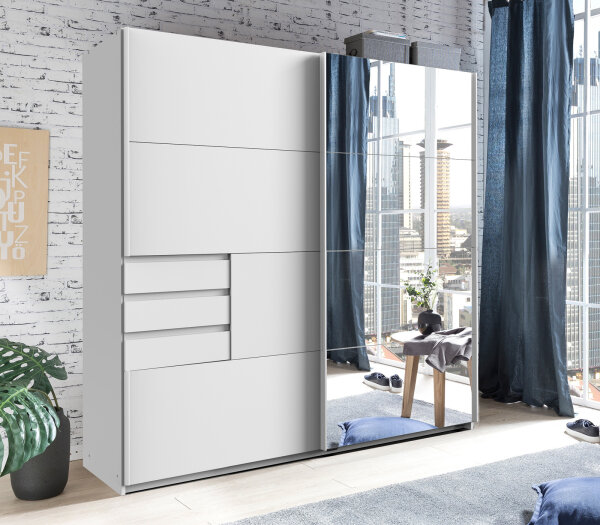 Schwebtürenschrank Oldenburg Weiß Spiegel 180 cm