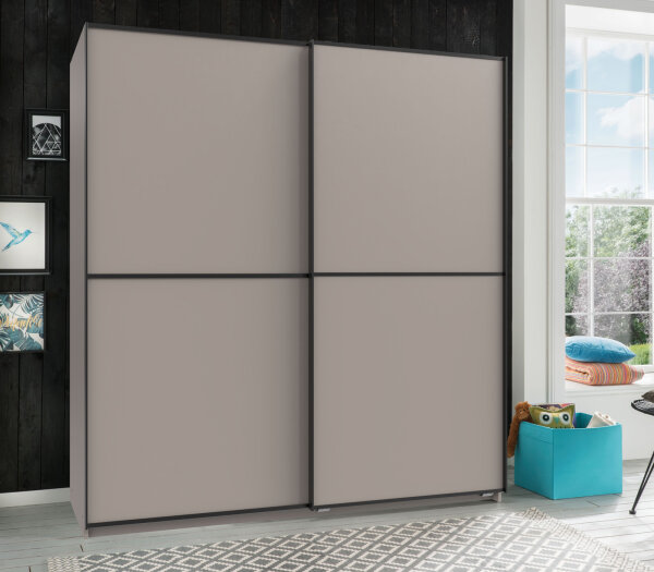 Schwebeteürenschrank Ulm Saharagrau Schwarz 180 cm