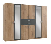 Kleiderschrank Diver Plankeneiche Graphit mit Spiegel 270 cm