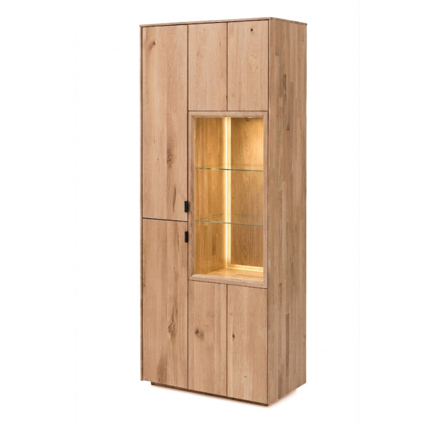 Vitrine 13 Lissabon massiv Wildeiche Bianco Glasböden