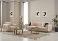 Sofagarnitur Rikke beige Federkern Bettfunktion Bettkasten ca. 241x88x89 cm