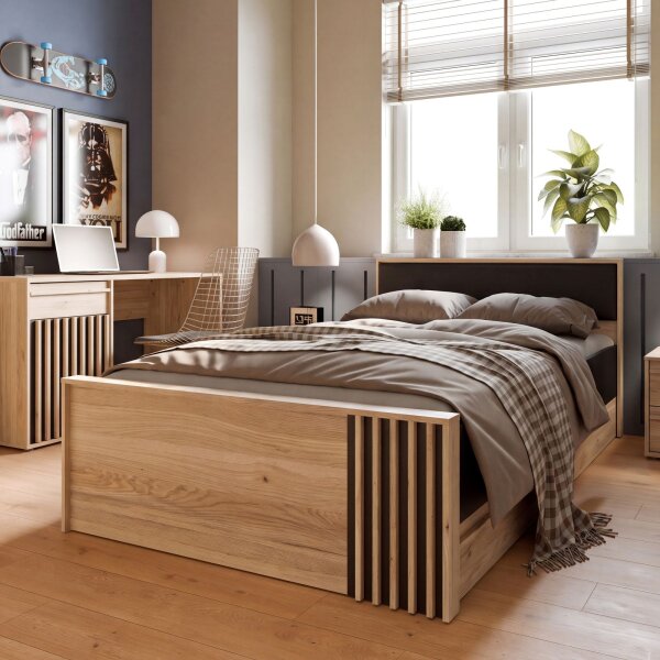 Bett Arank 120 x 200 cm mit 2 Schubkasten Eiche