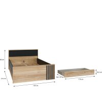 Bett Arank 120 x 200 cm mit 2 Schubkasten Eiche