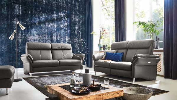 Sofagarnitur FABIO Leder grau mit vollmotorischer Relaxfunktion