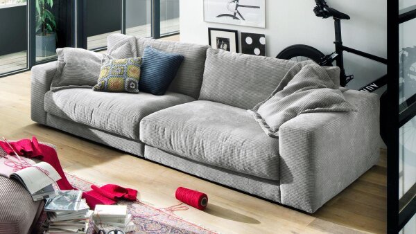Bigsofa SEVENTIES Megasofa Sofa Cord Stoff grau 290x127