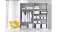 Schwebetürenschrank BERLIN Eiche hell weiß Spiegel 220 cm