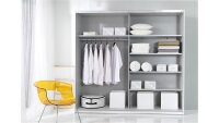 Schwebetürenschrank BERLIN weiß Hochglanz mit Spiegel