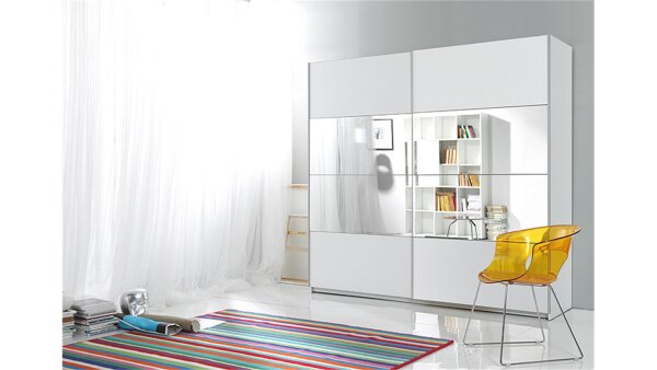 Schwebetürenschrank BERLIN weiß mit Spiegel 221 cm