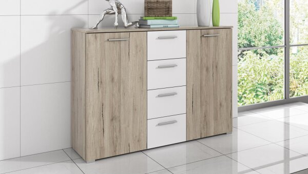 Kommode BERLIN Sideboard Schrank San Remo weiß 132 cm