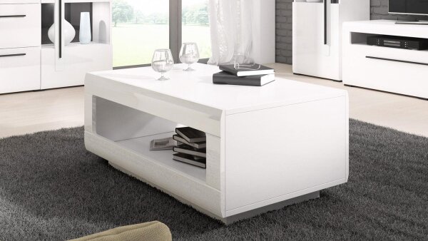 Couchtisch TULSA mit Ablagefach 110x60 in weiß Hochglanz Dekor