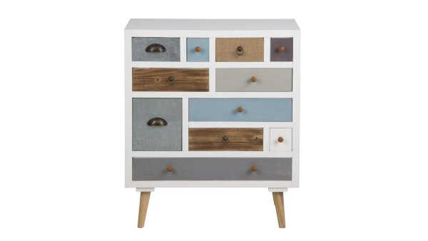 Kommode THAIS Highboard weiß mit 11 Schubkästen bunt