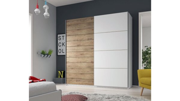 Schwebetürenschrank GALEXA weiß Eiche Beaufort 200 cm