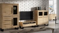 Wohnwand HALLE WM Set in Wotan Eiche mit Metall 3-teilig