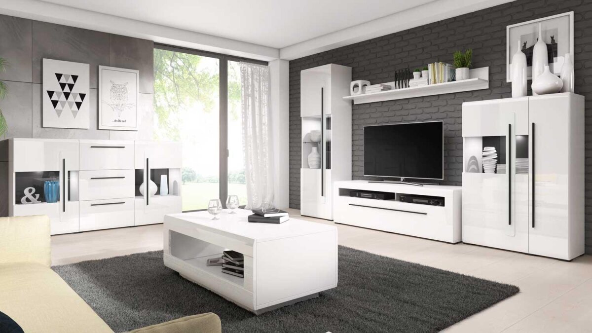 wohnzimmer set tulsa komplettset 6-tlg weiß hochglanz