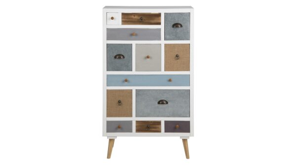 Kommode THAIS Highboard weiß mit 13 Schubkästen bunt