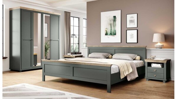4-teiliges Schlafzimmer-Set EVORA Eiche Lefkast Dekor grün