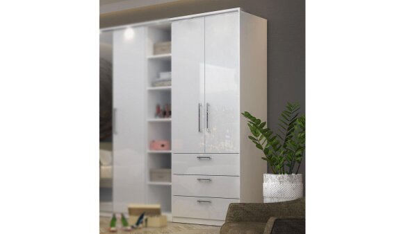 Drehtürenschrank OPTIMA in weiß Hochglanz Dekor 80x64 cm