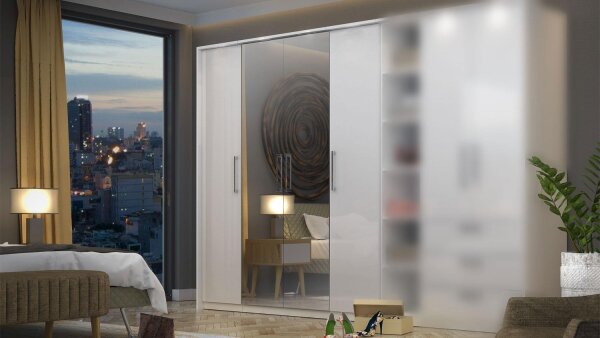 Drehtürenschrank OPTIMA in weiß Hochglanz Spiegel 182x64