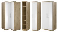 Eck-Kleiderschrank OPTIMA in Weiß Hochglanz Eiche...