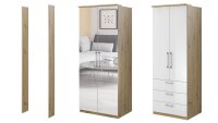Eck-Kleiderschrank OPTIMA in Weiß Hochglanz Eiche Dekor