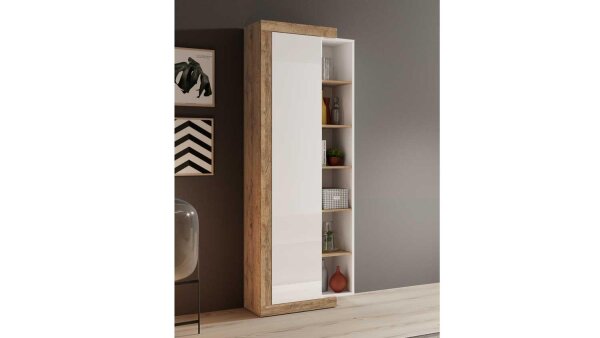 Vitrine SINTRA Standvitrine in weiß hochglanz Samdal Eiche