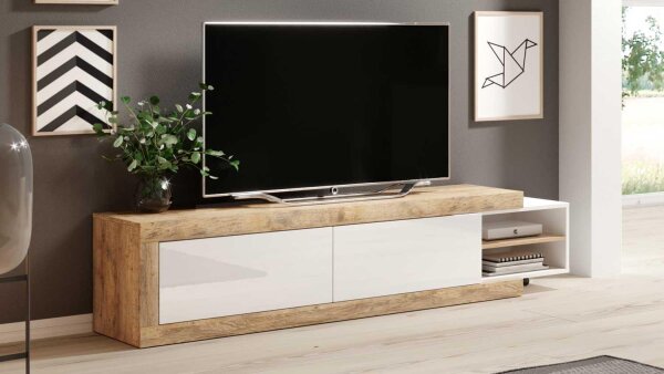 TV Lowboard SINTRA TV Schrank weiß Hochglanz Eiche