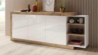 Sideboard SINTRA Kommode weiß Hochglanz Eiche 220cm
