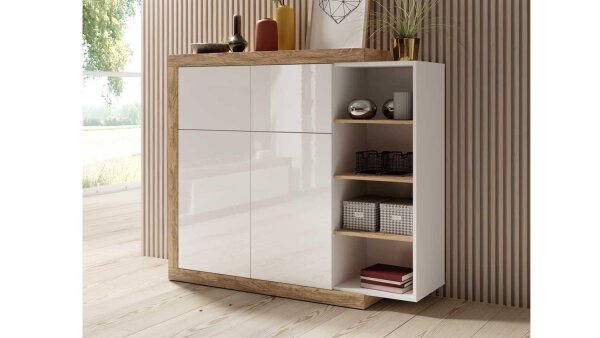 Highboard SINTRA Kommode weiß Hochglanz Eiche 150 cm