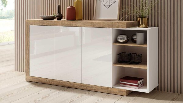 Sideboard SINTRA Kommode weiß Hochglanz Eiche 180 cm