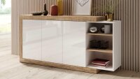 Sideboard SINTRA Kommode weiß Hochglanz Eiche 180 cm